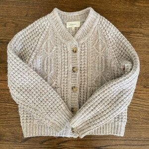 THE GREAT. Beige Cable Knit Cardigan